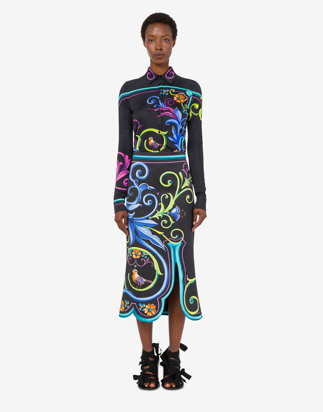 Falda de gabardina de algodón estampada Black Moschino 1
