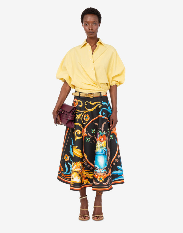 Printed Cotton Gabardine Skirt Black Moschino 1