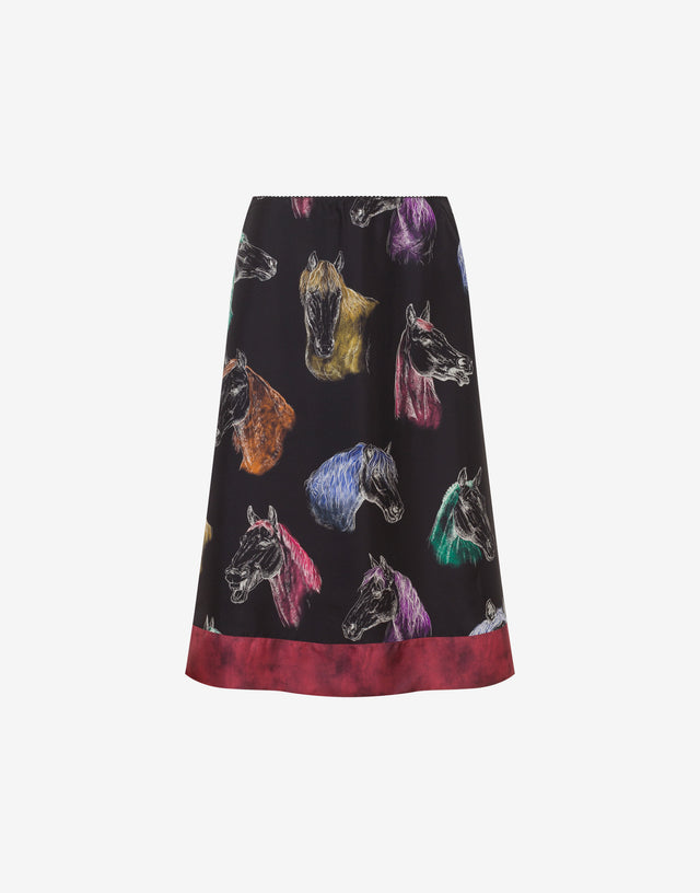 Printed Silk Twill Skirt Black Moschino 0