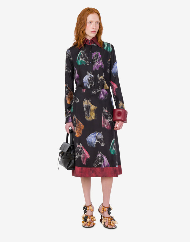 Printed Silk Twill Skirt Black Moschino 1