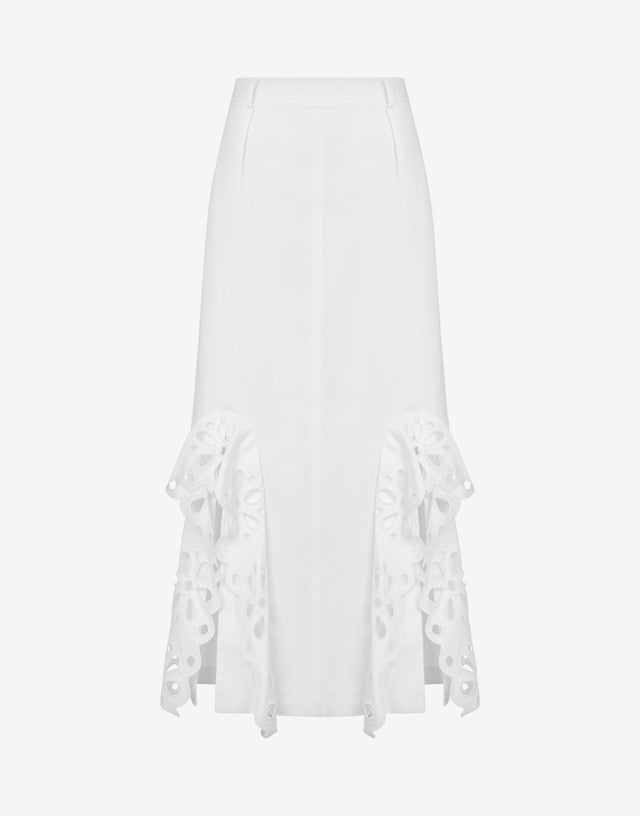 Embroidered Cotton Poplin Skirt White Moschino 0