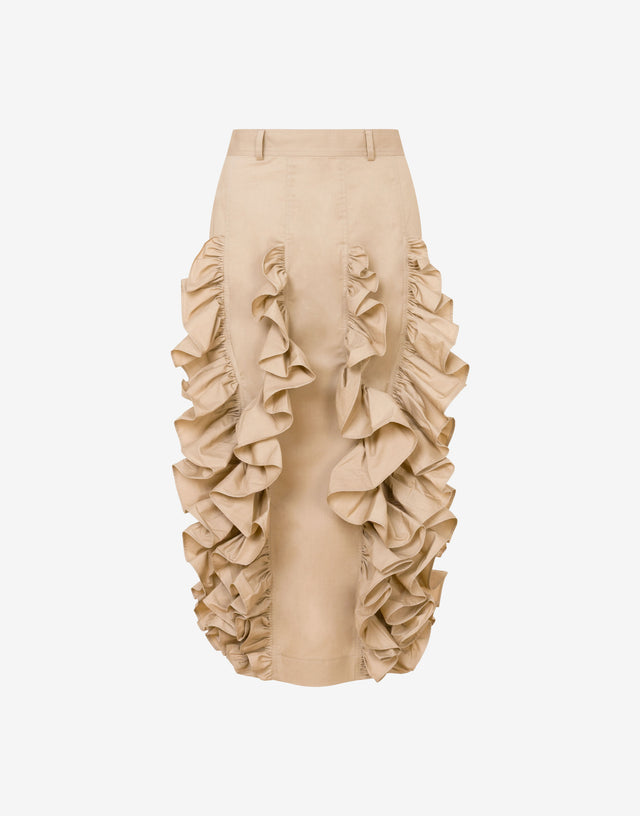 Embellished Cotton Poplin Skirt Beige Moschino 0