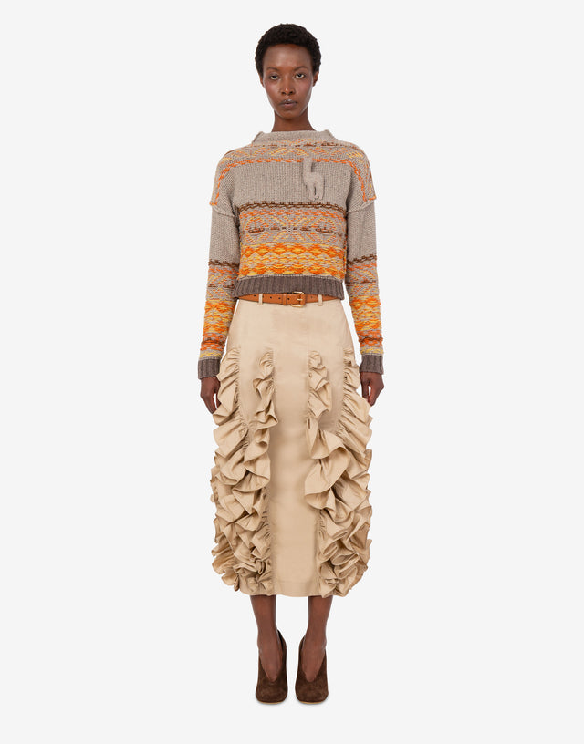 Embellished Cotton Poplin Skirt Beige Moschino 1