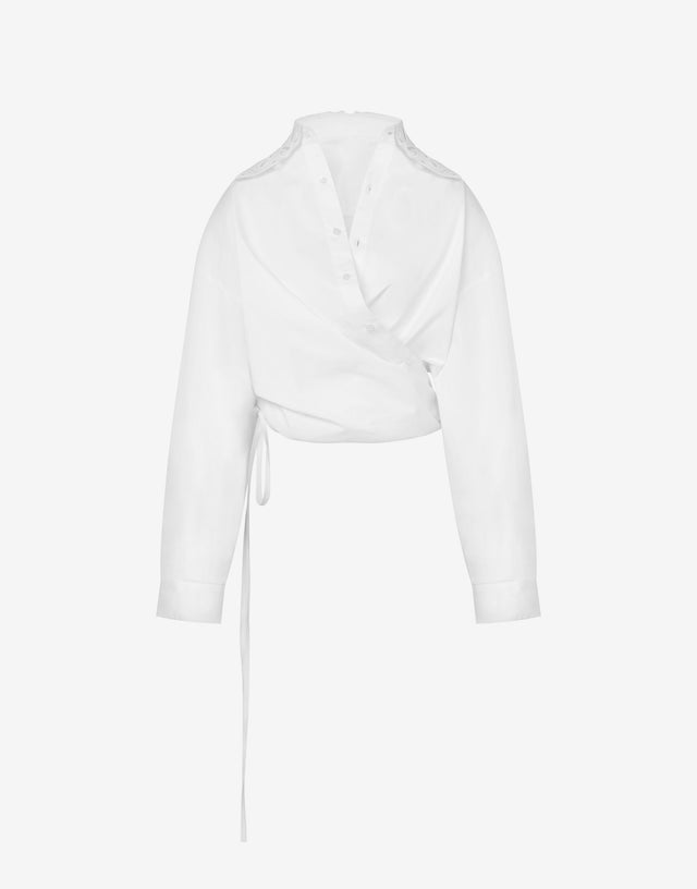 Embroidered Cotton Poplin Shirt White Moschino 0