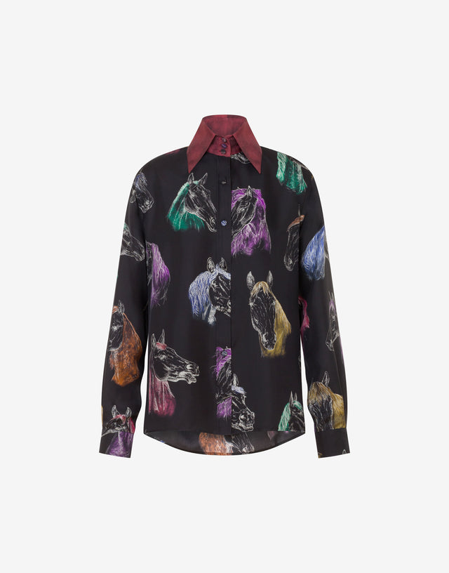 Camisa de sarga de seda estampada Negro Moschino 0