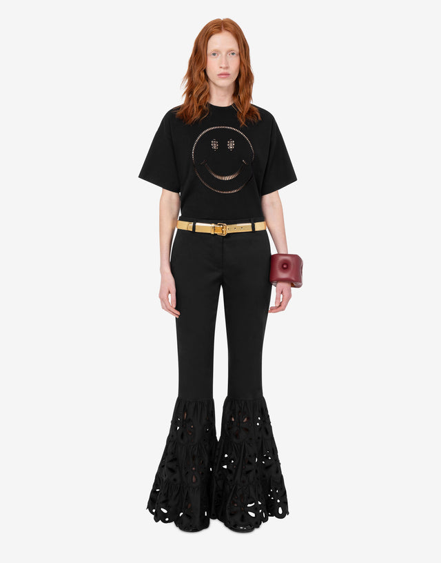 Embroidered cotton poplin pants Black Moschino 1