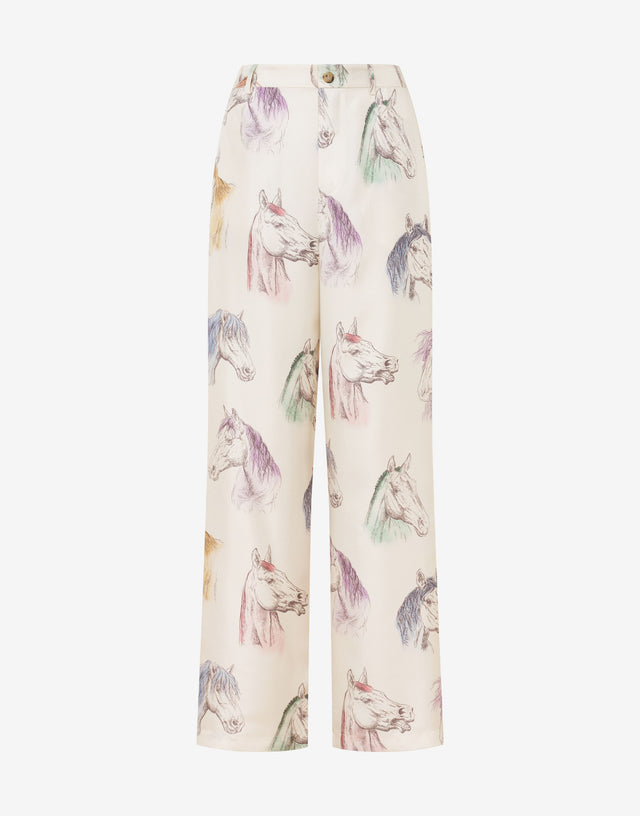 Printed silk twill pants White Moschino 0