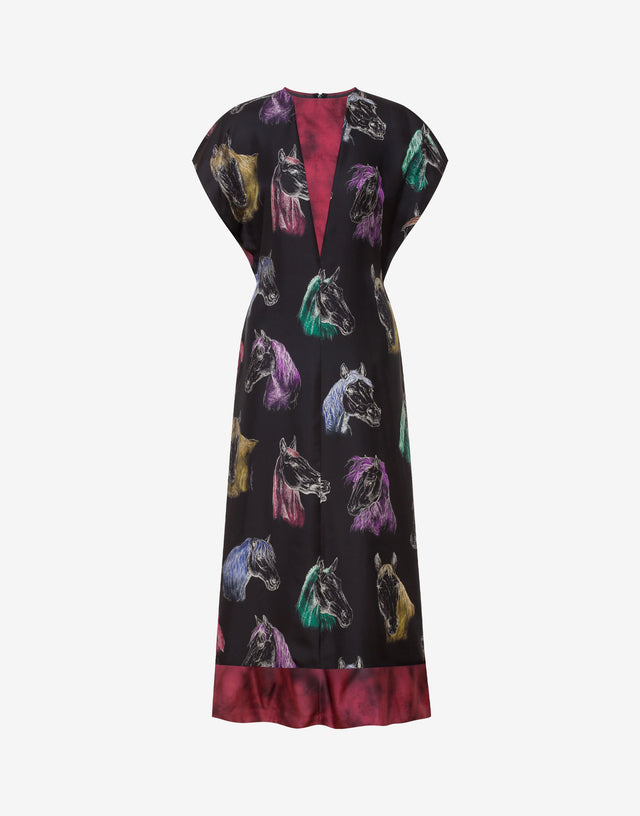 Printed silk twill dress Black Moschino 0