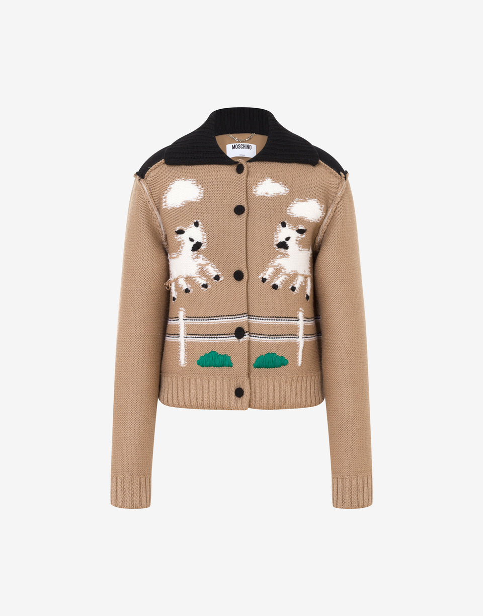 Extra-fine merino wool jacket with intarsia detailing Beige Moschino 0