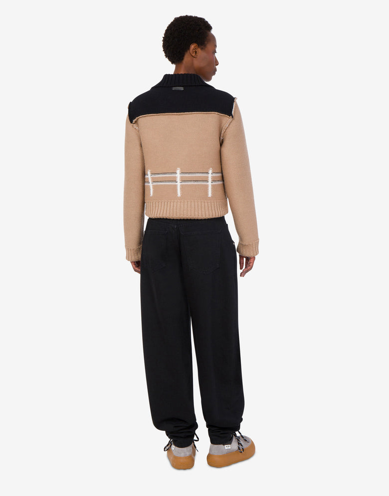 Extra-fine merino wool jacket with intarsia detailing Beige Moschino 2