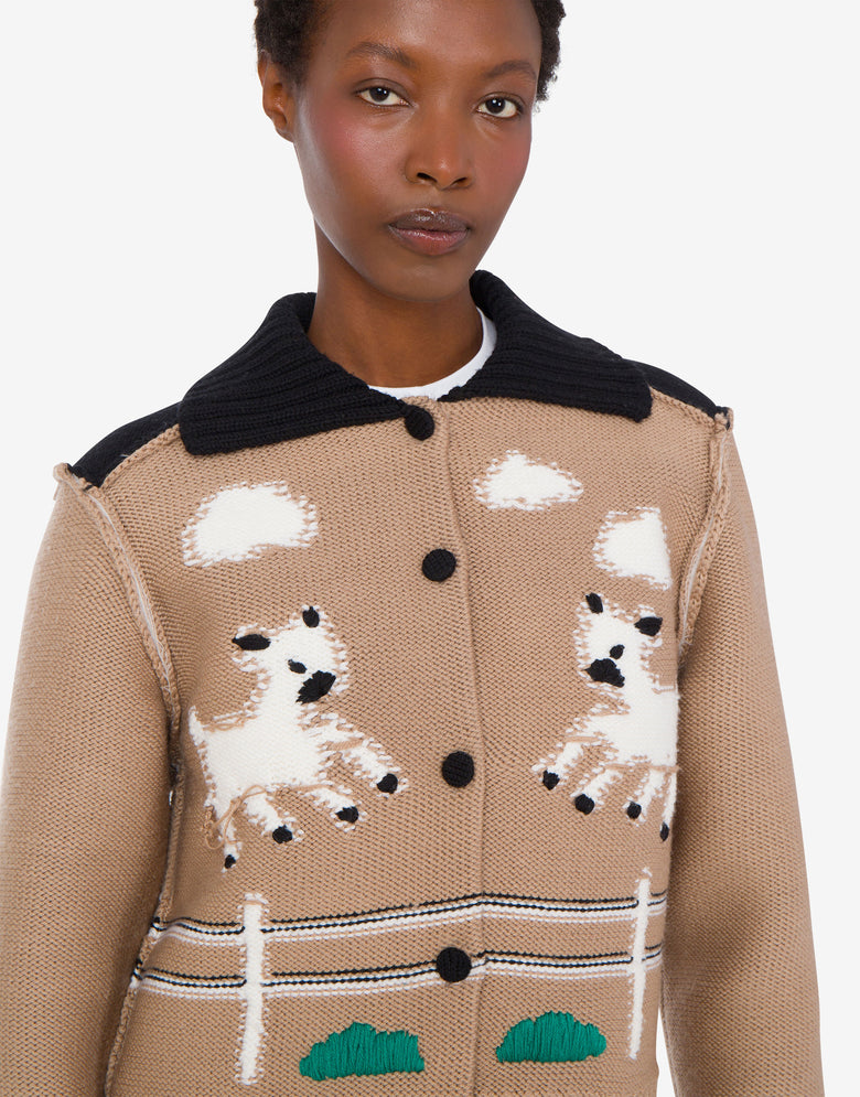 Extra-fine merino wool jacket with intarsia detailing Beige Moschino 3