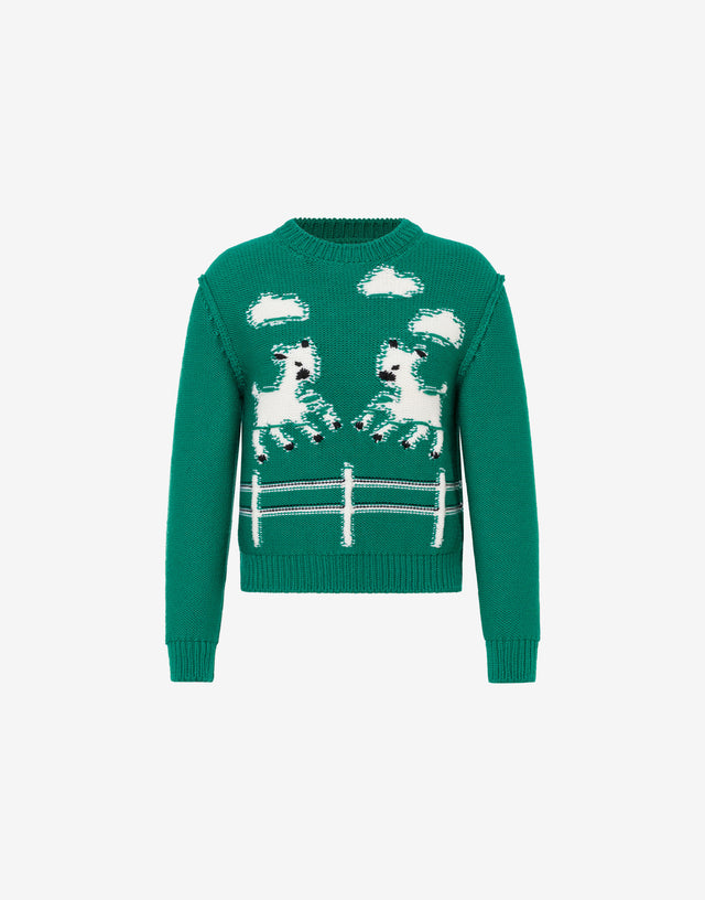 Jersey de lana merina extrafina con motivos intrincados Verde botella Moschino 0