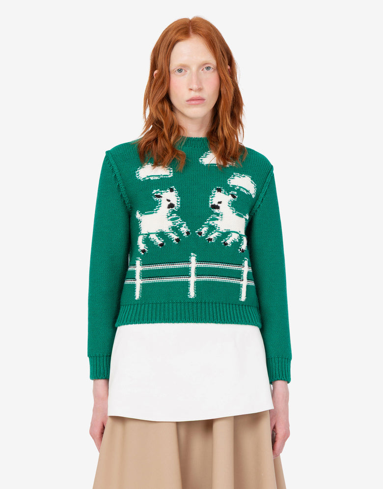 Extra-fine merino wool intarsia sweater Bottle green Moschino 2