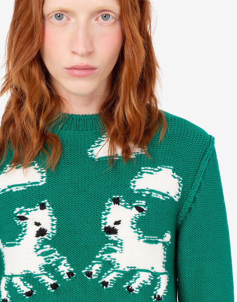 Extra-fine merino wool intarsia sweater Bottle green Moschino 4