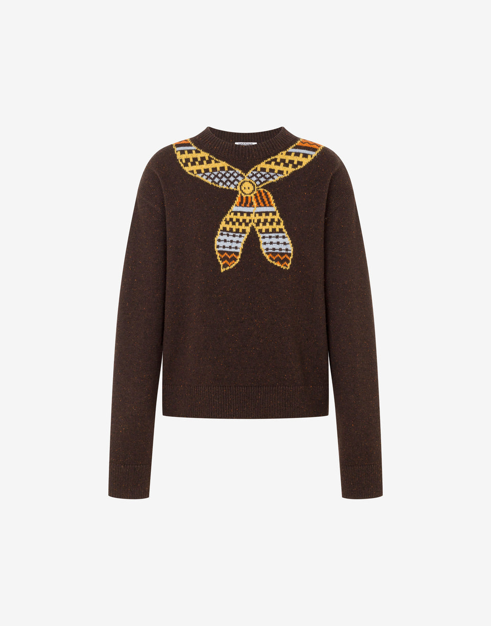 Inlaid wool-and-silk blend sweater Dark brown Moschino 0