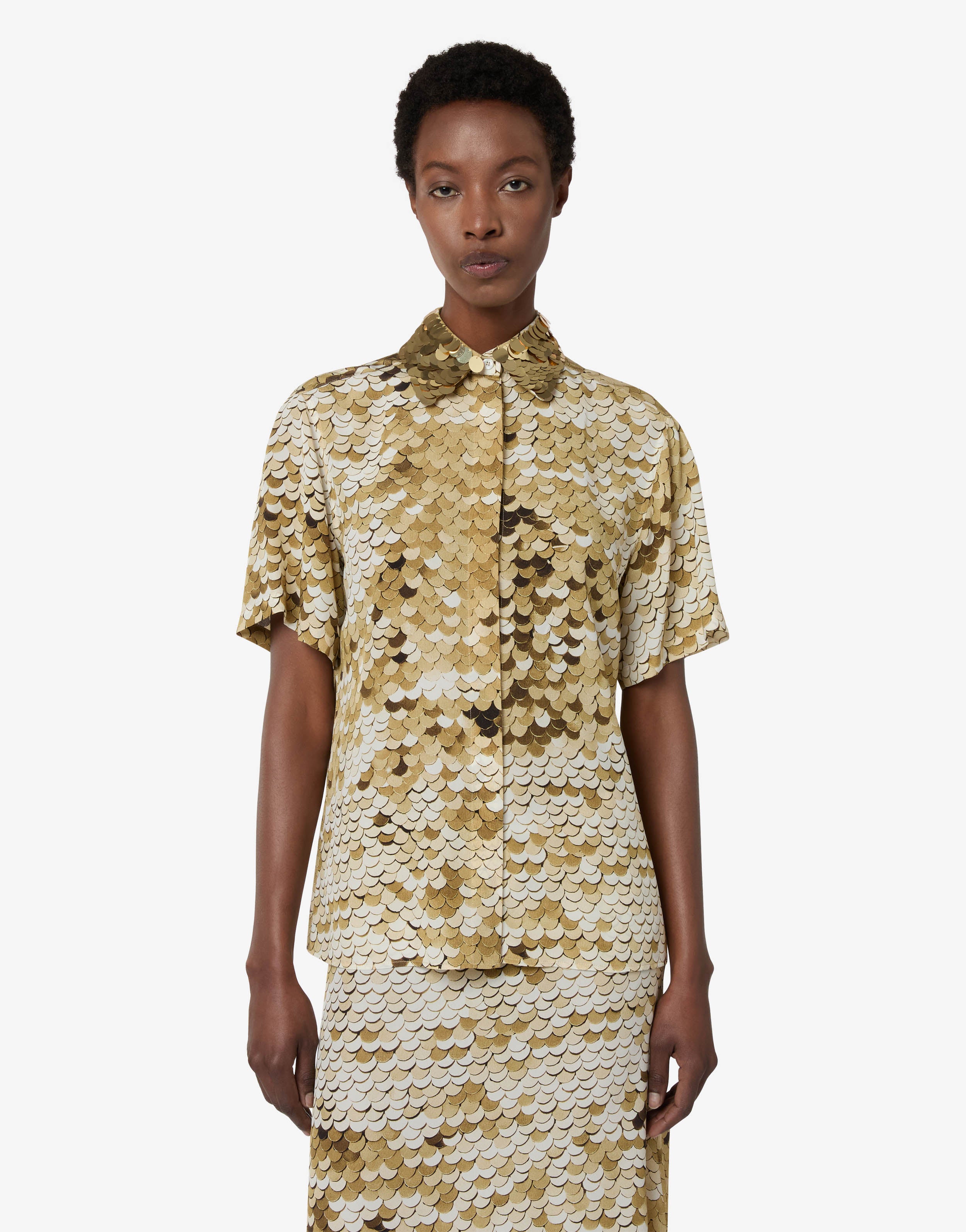 Camisa de crepé de China estampada