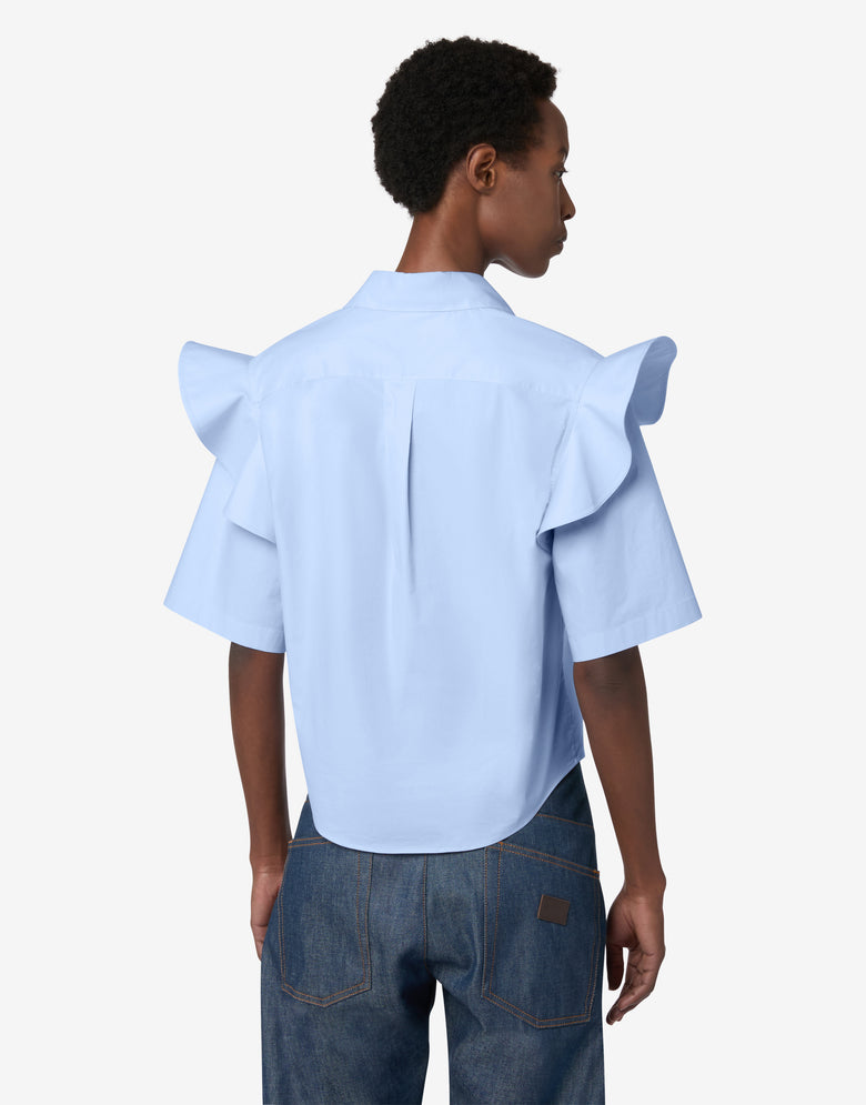 Cotton poplin shirt with ruffles Baby Blue Moschino 1