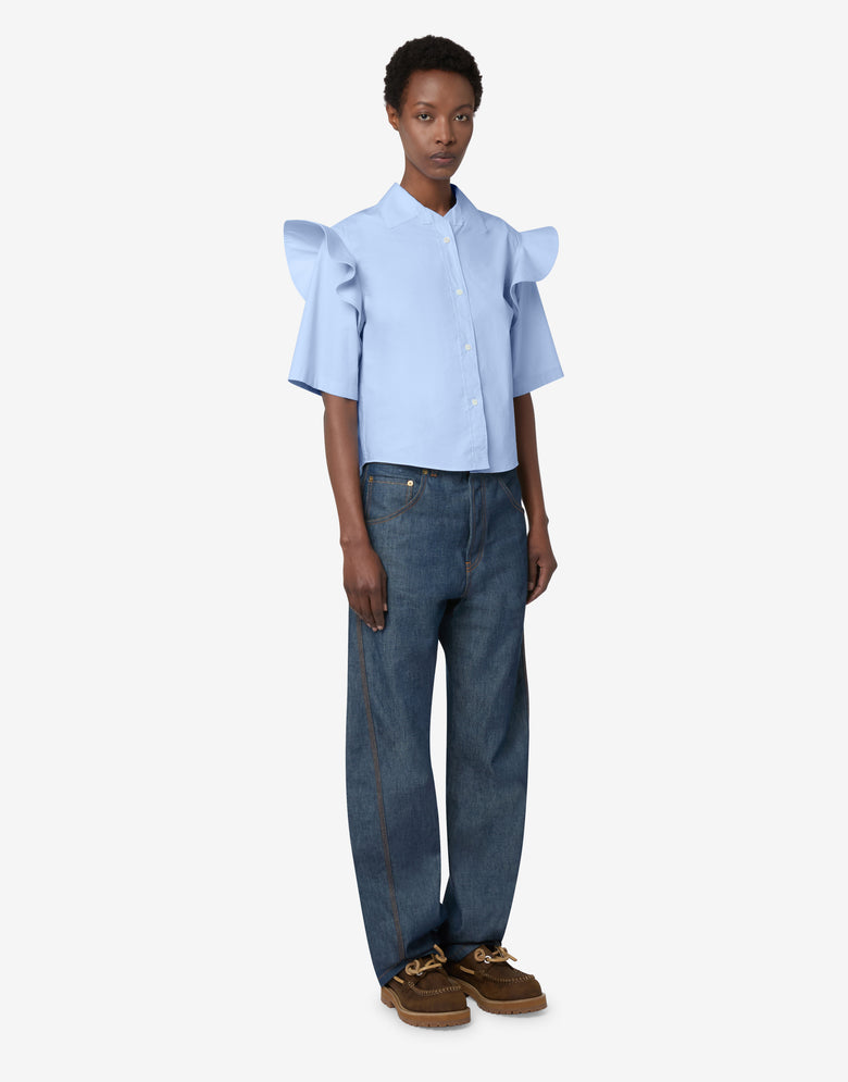 Cotton poplin shirt with ruffles Baby Blue Moschino 3