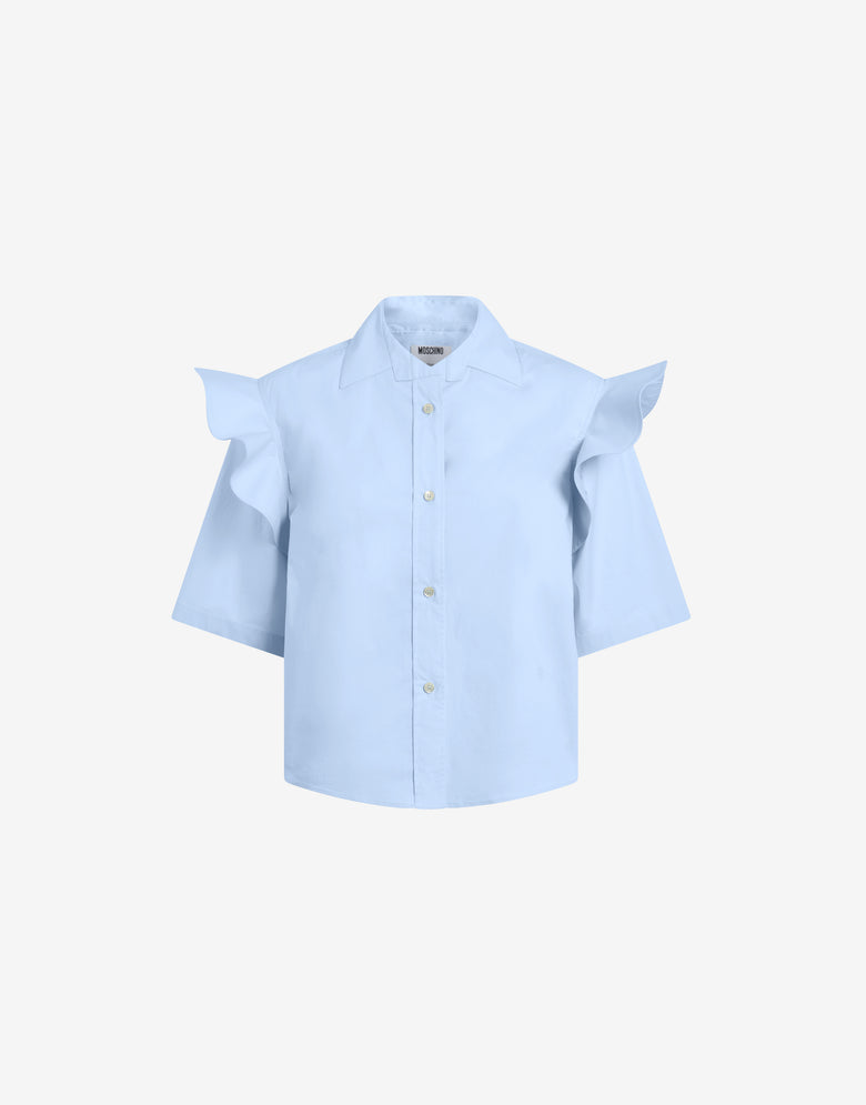 Cotton poplin shirt with ruffles Baby Blue Moschino 4