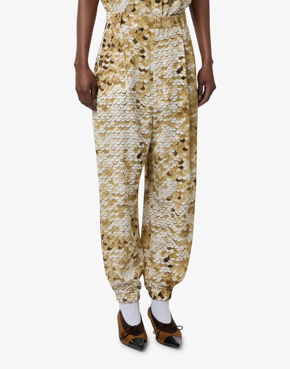 Printed crepe de chine pants Gold Moschino 0