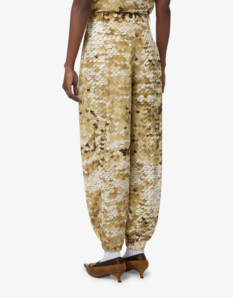Printed crepe de chine pants Gold Moschino 1