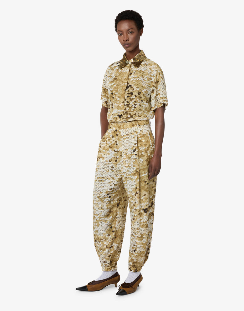 Printed crepe de chine pants Gold Moschino 3