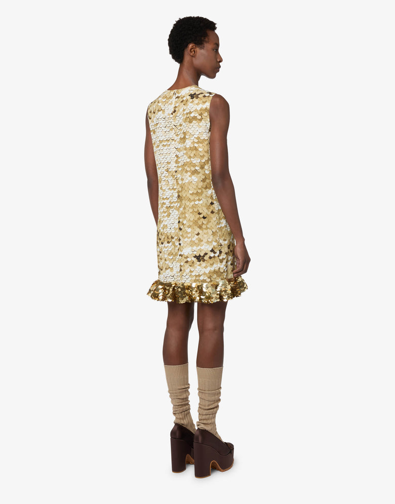 Printed crepe de chine dress Gold Moschino 1