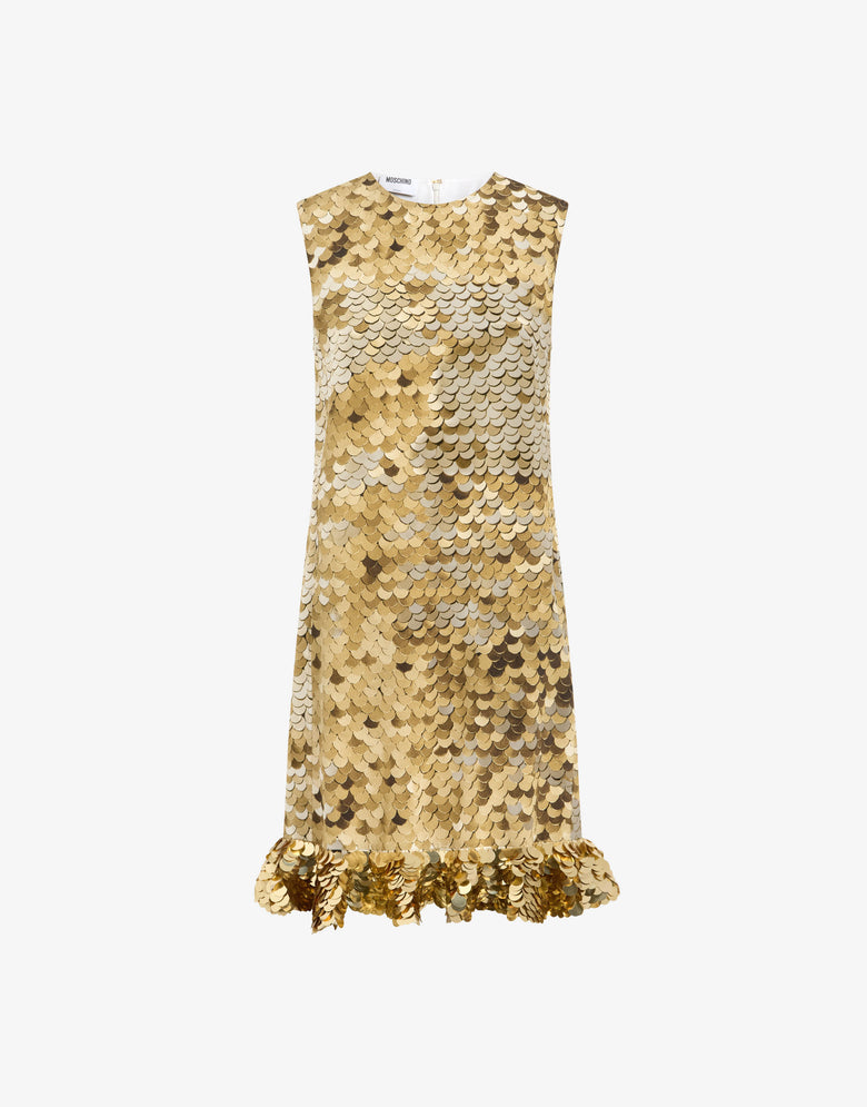 Printed crepe de chine dress Gold Moschino 3