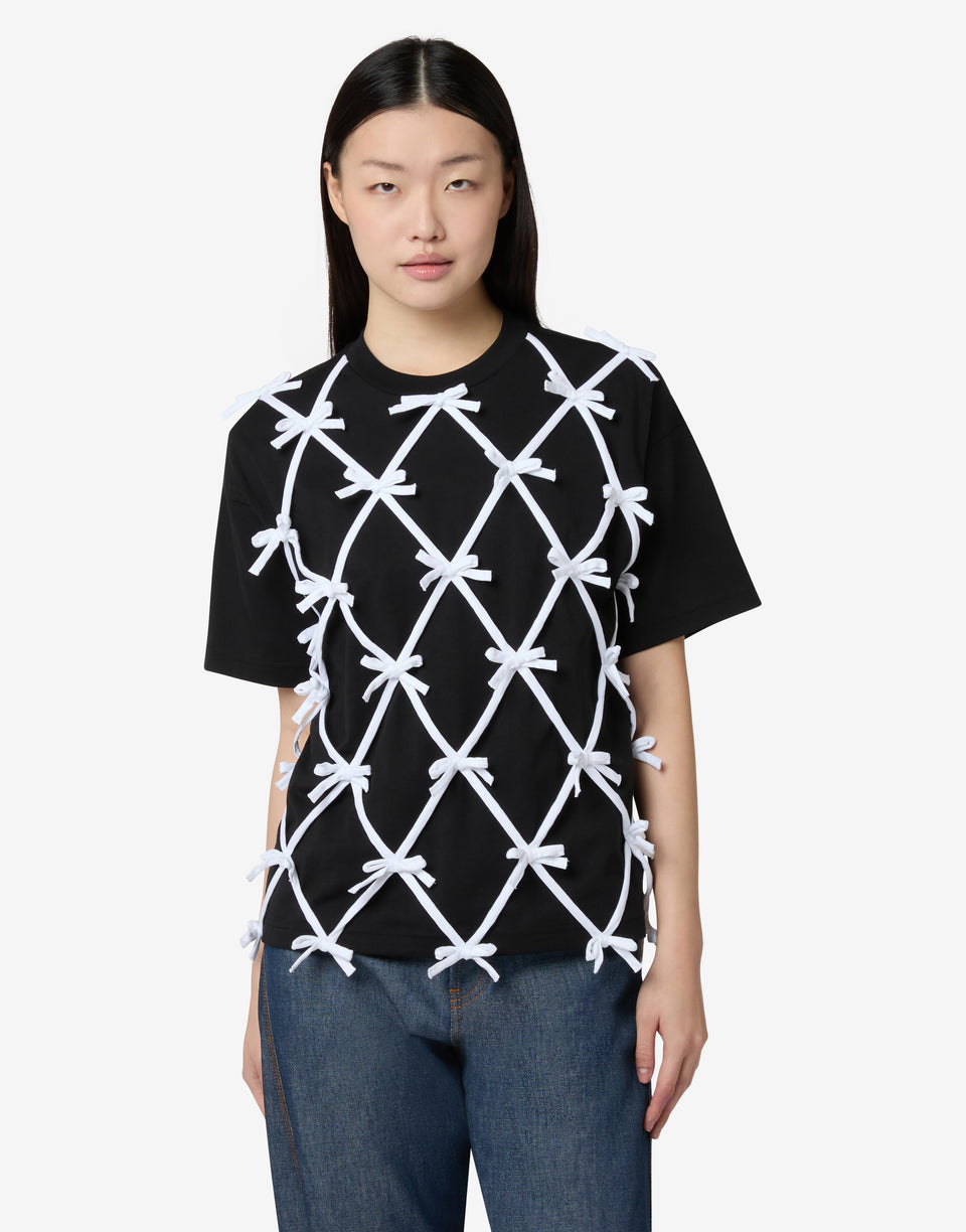 有机棉平纹针织T恤，饰有蝴蝶结 黑色 Moschino 0