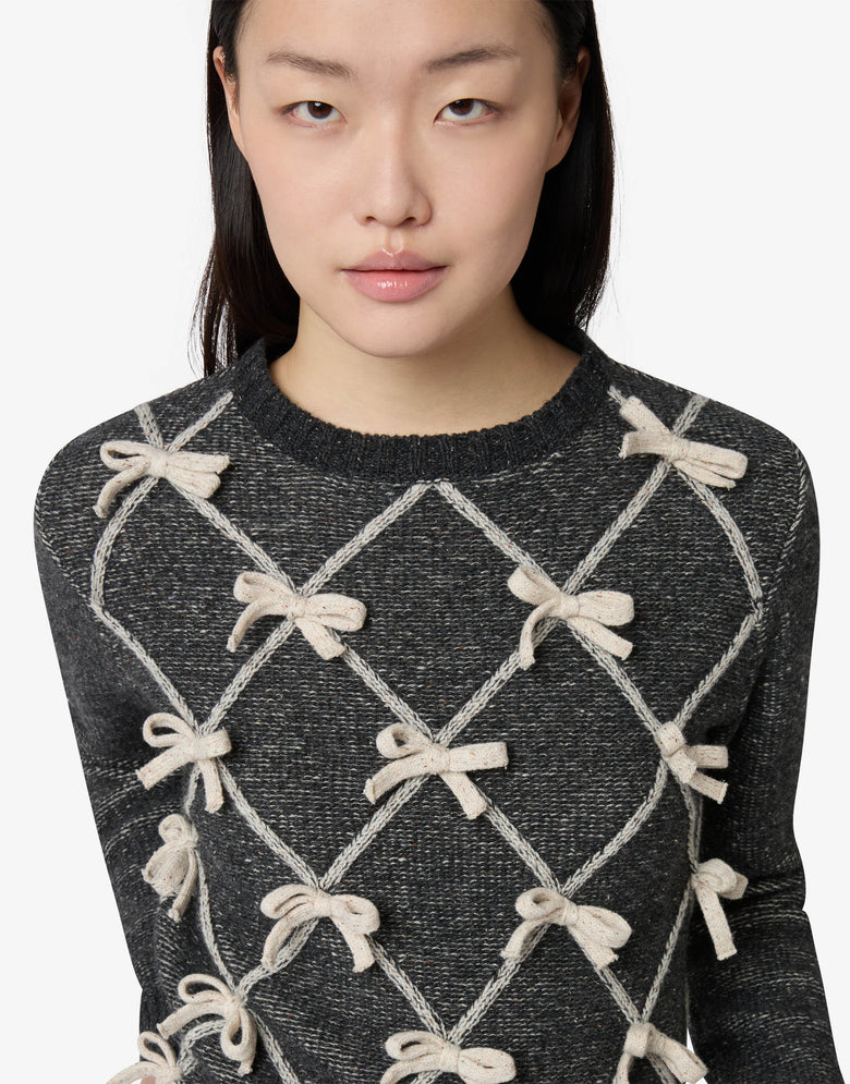 Jersey de mezcla de lana y seda con lazos Gris plomo Moschino 2