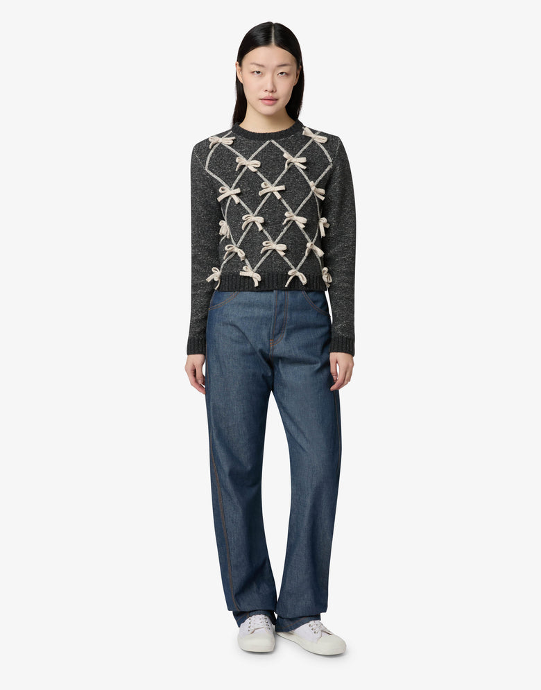 Jersey de mezcla de lana y seda con lazos Gris plomo Moschino 3
