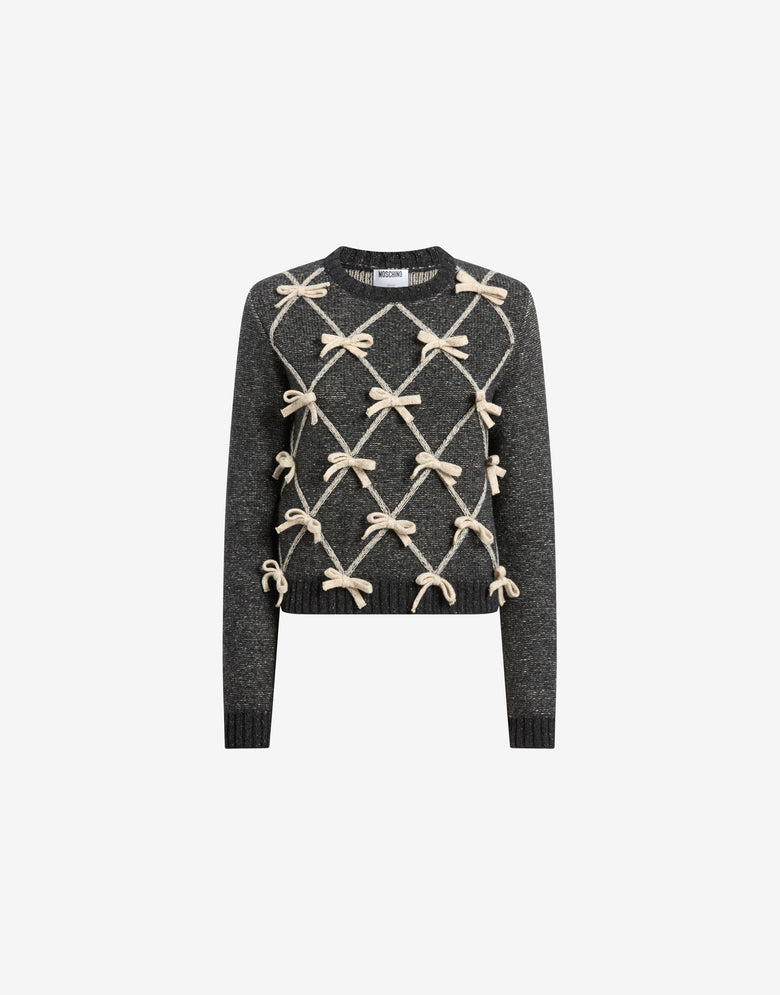 Jersey de mezcla de lana y seda con lazos Gris plomo Moschino 4