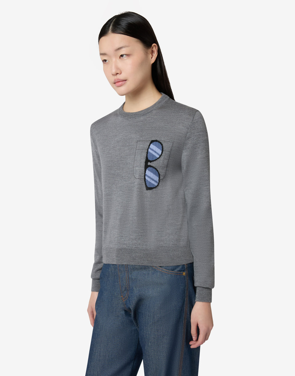 Jersey de lana merina extrafina con motivos bordados Gris Moschino 0