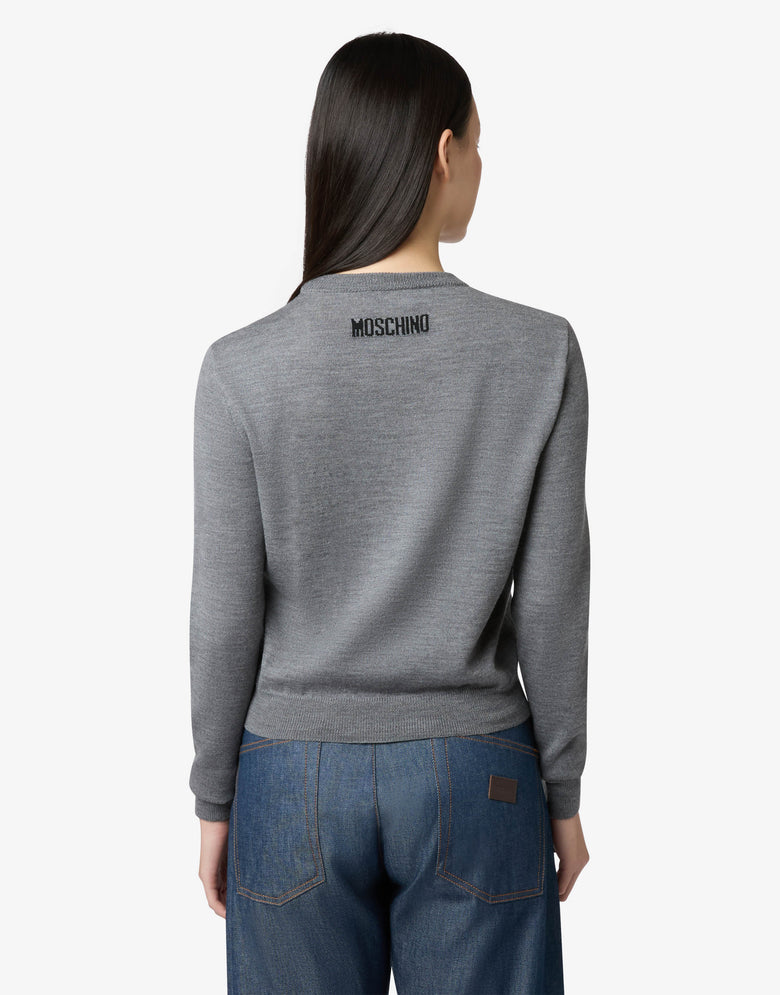 Jersey de lana merina extrafina con motivos bordados Gris Moschino 1