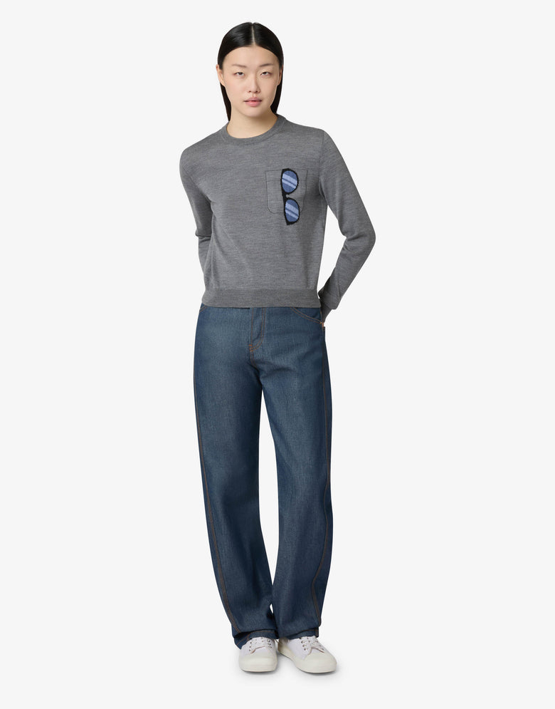 Jersey de lana merina extrafina con motivos bordados Gris Moschino 3