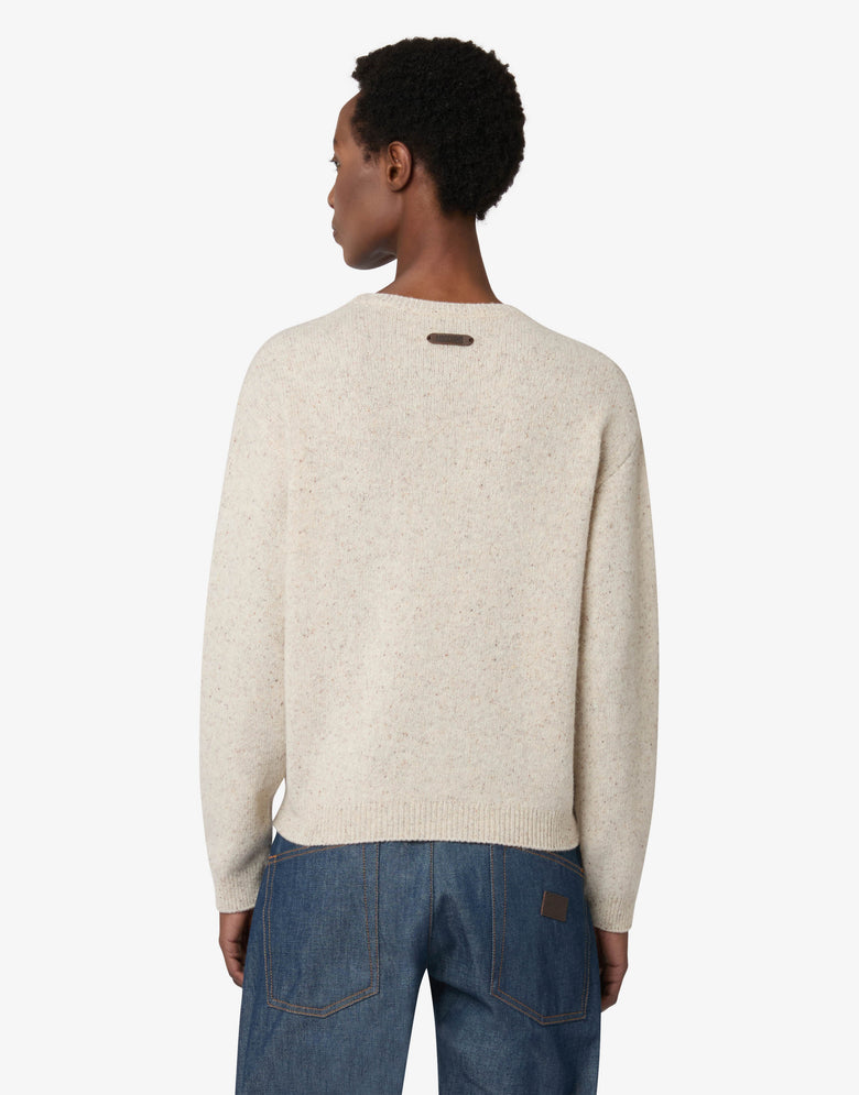 Wool-silk blend sweater with logo Ivory Moschino 1