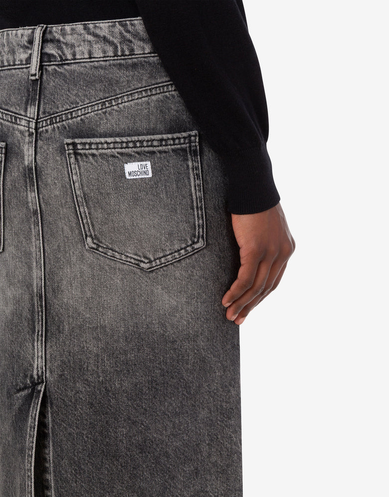 Falda midi de denim Gris Love Moschino 4