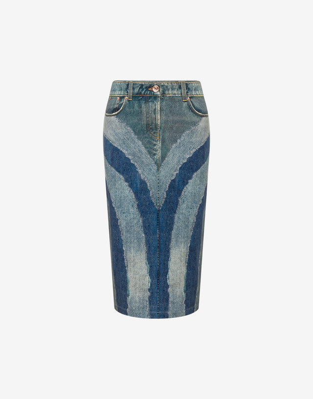 Printed stretch cotton jersey skirt Blue Love Moschino 0