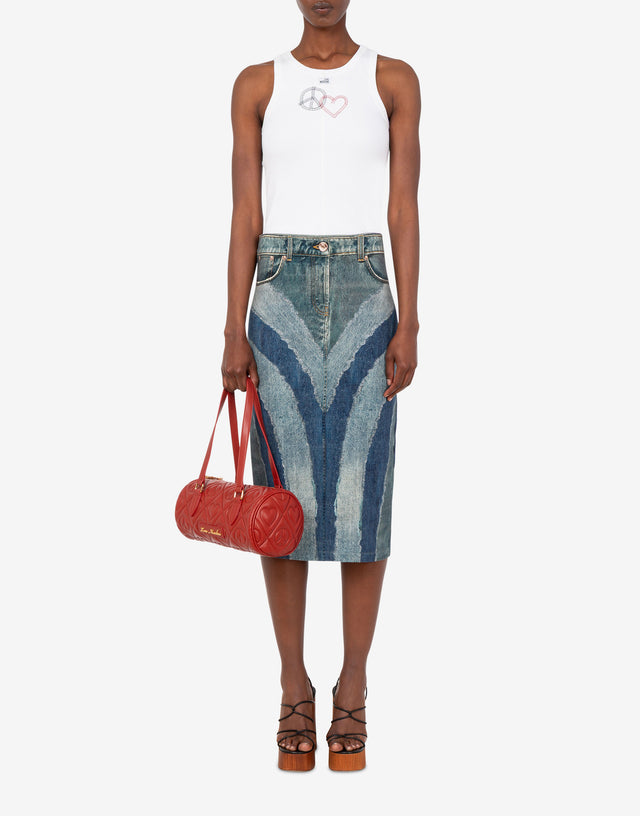 Printed stretch cotton jersey skirt Blue Love Moschino 1
