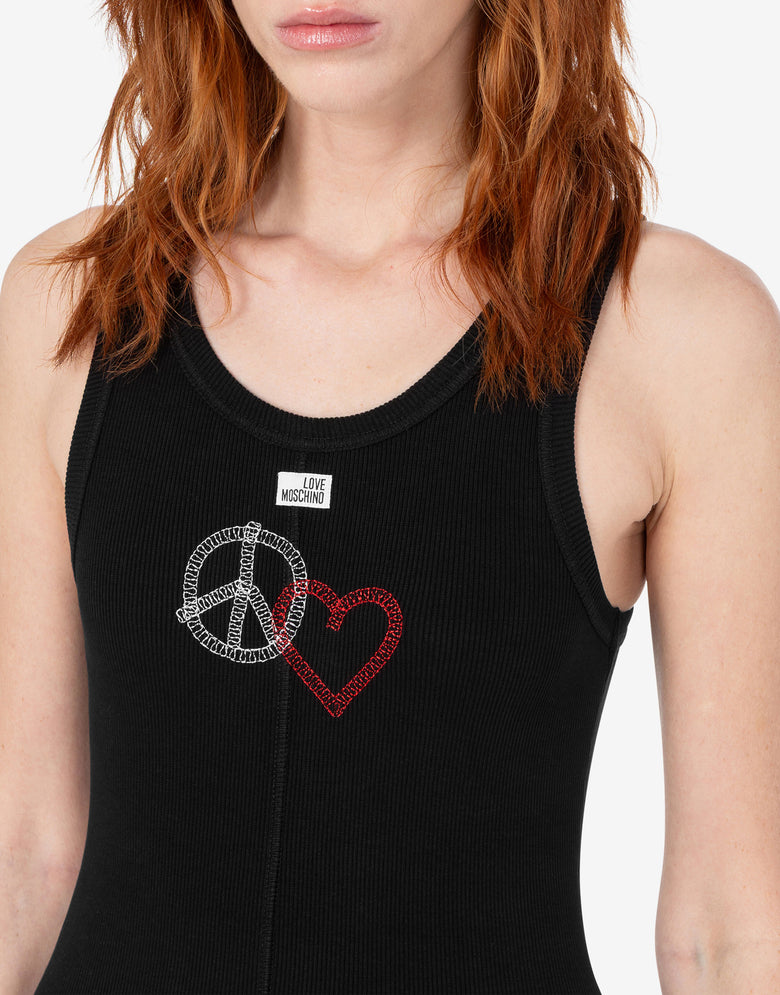 Vestido de algodón elástico bordado Negro Love Moschino 4
