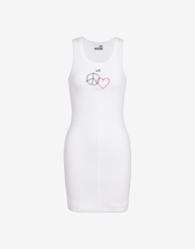 Vestido corto de algodón elástico bordado Blanco Love Moschino 0