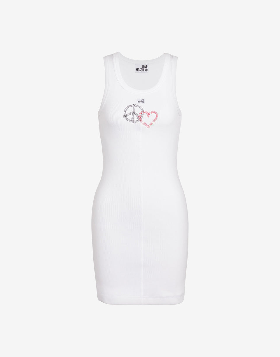 Vestido corto de algodón elástico bordado Blanco Love Moschino 0