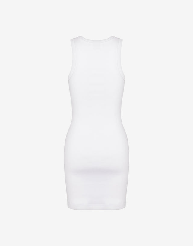 Vestido corto de algodón elástico bordado Blanco Love Moschino 1