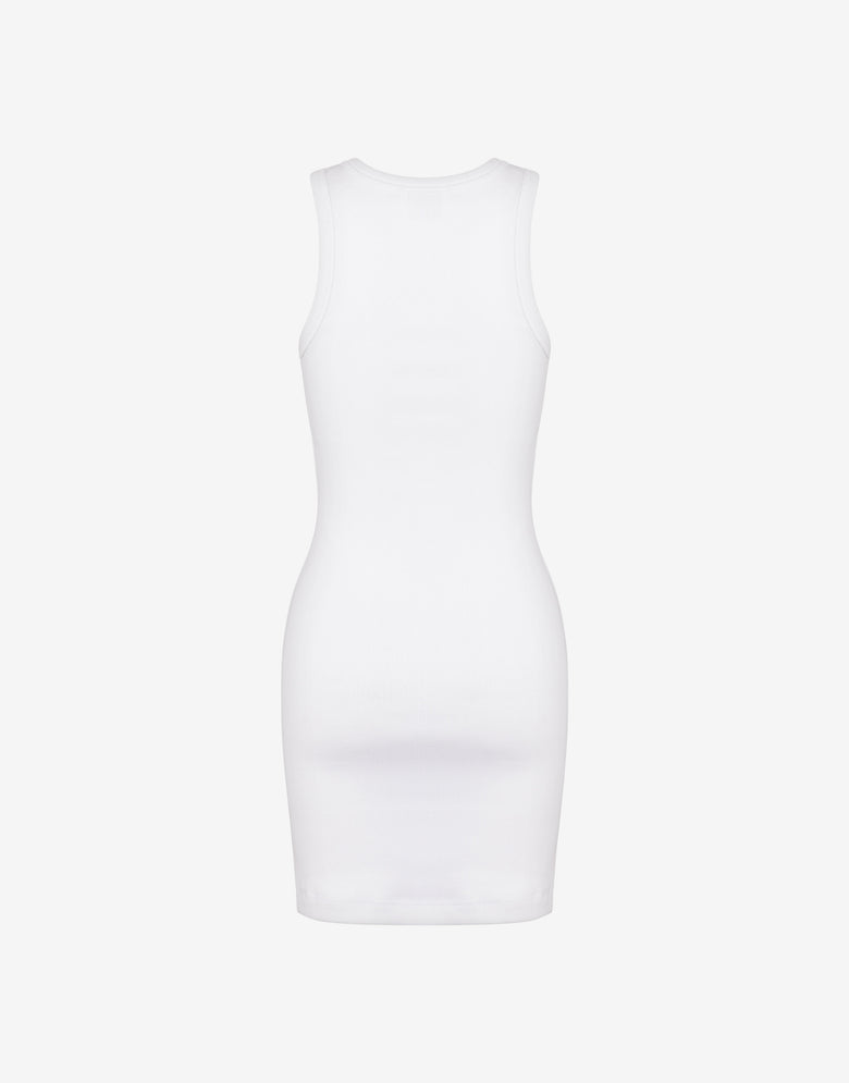 Vestido corto de algodón elástico bordado Blanco Love Moschino 1