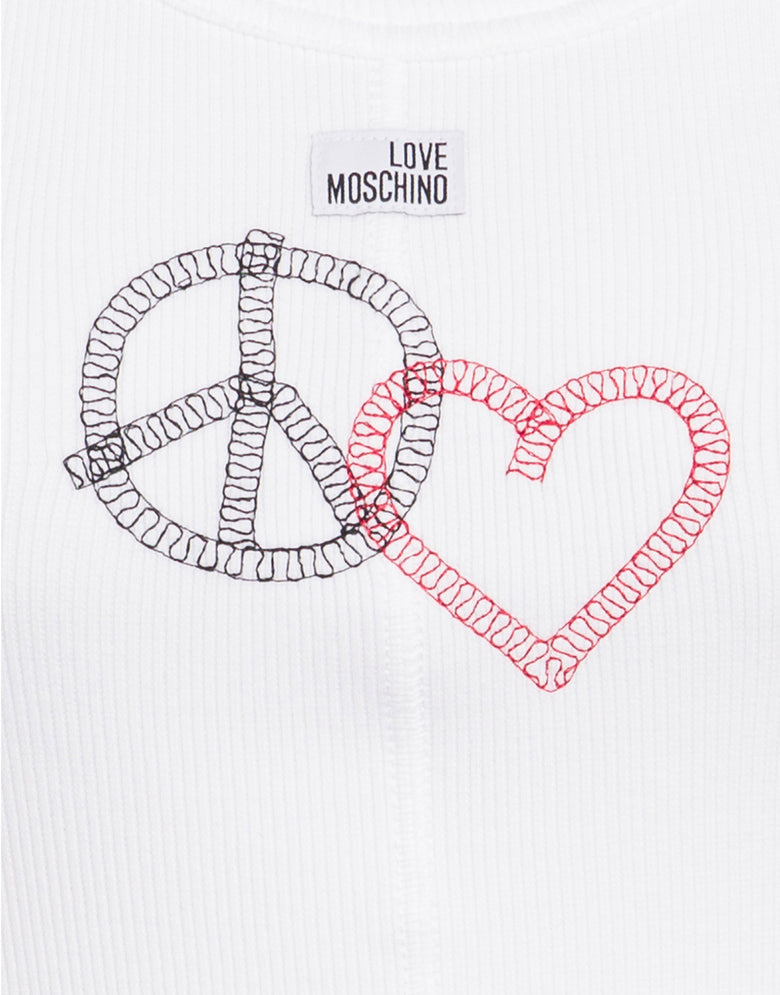 Vestido corto de algodón elástico bordado Blanco Love Moschino 2