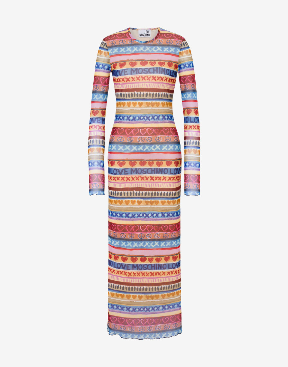 Printed mesh dress Multicoloured Love Moschino 0