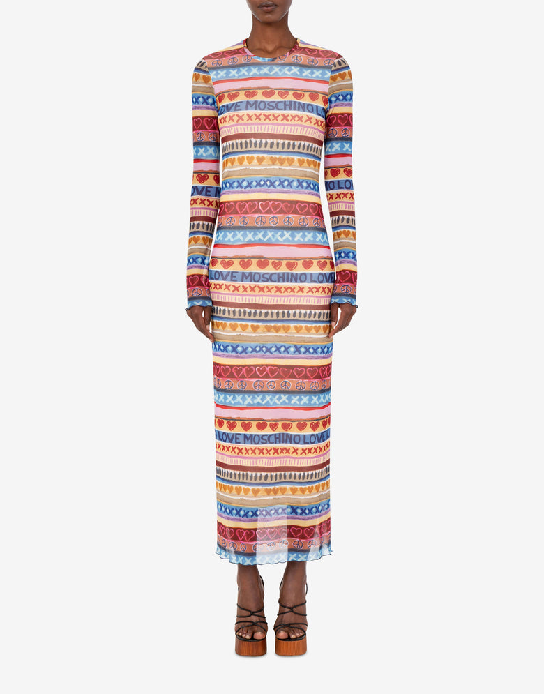 Printed mesh dress Multicoloured Love Moschino 1