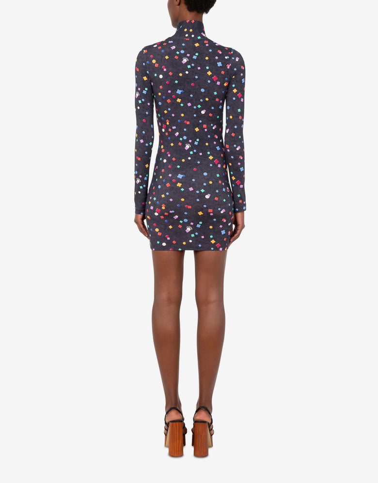 Vestido corto de jersey técnico estampado Negro Love Moschino 2