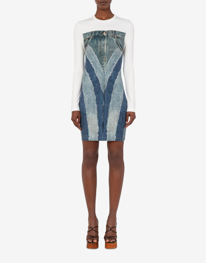 Printed stretch cotton jersey dress Blue Love Moschino 1