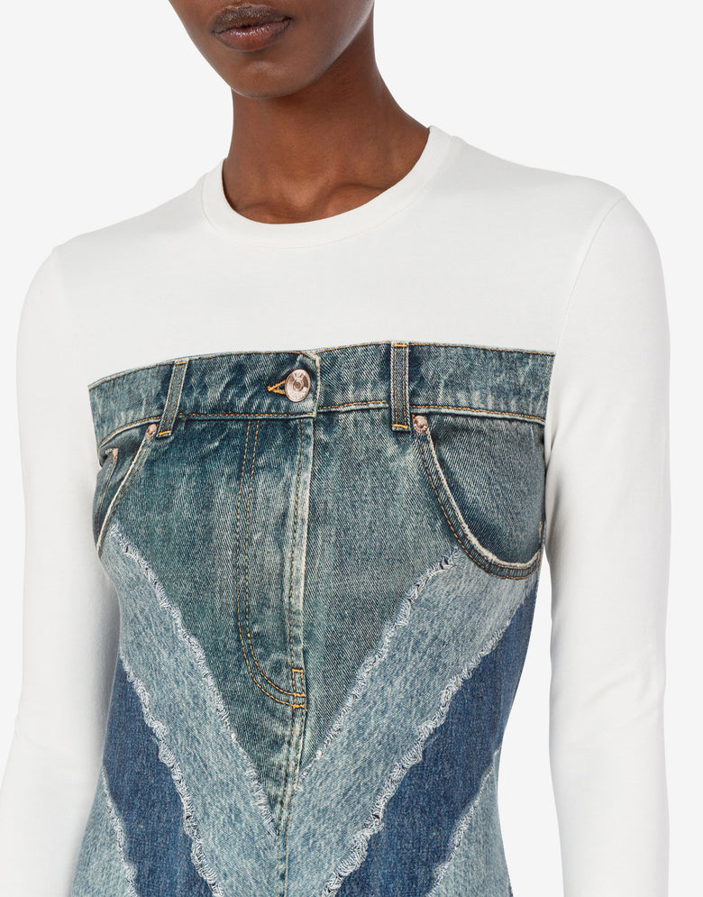 Printed stretch cotton jersey dress Blue Love Moschino 3